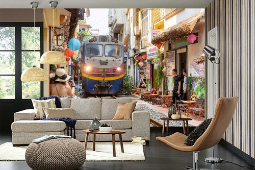 Vlies Fototapete - Zug in Hanoi 375 x 250 cm